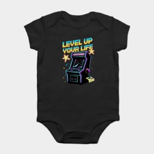 Level Up Your Life Retro Arcade Gamer Design Baby Bodysuit